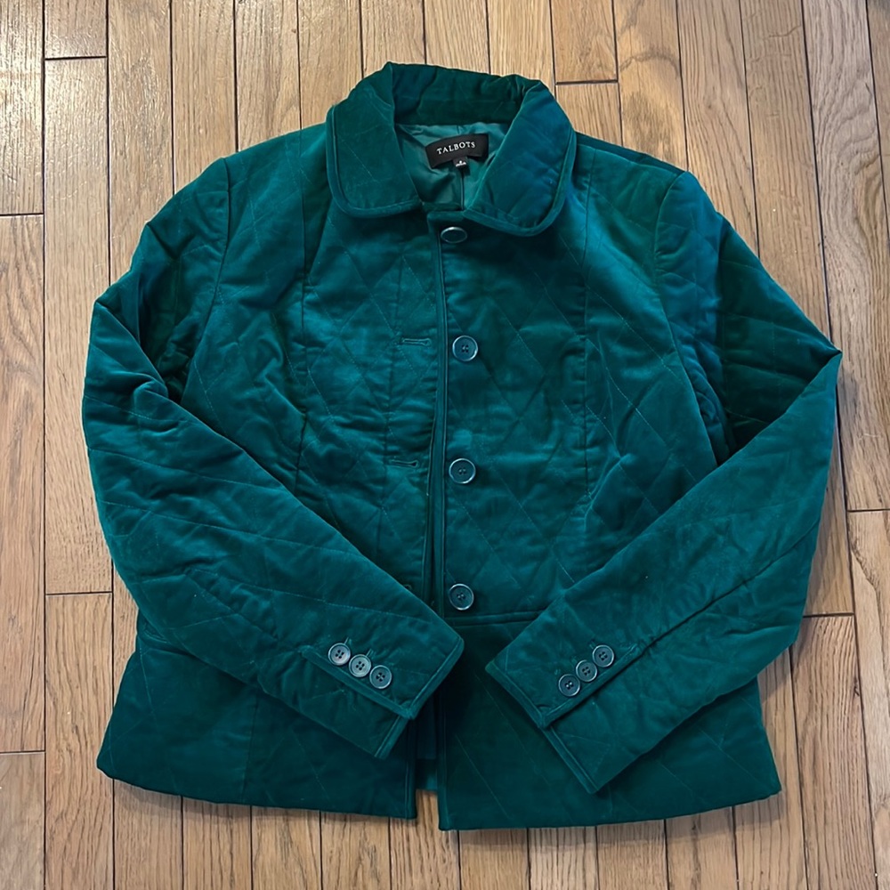 Green velvet button down coat - Picture 4 of 9